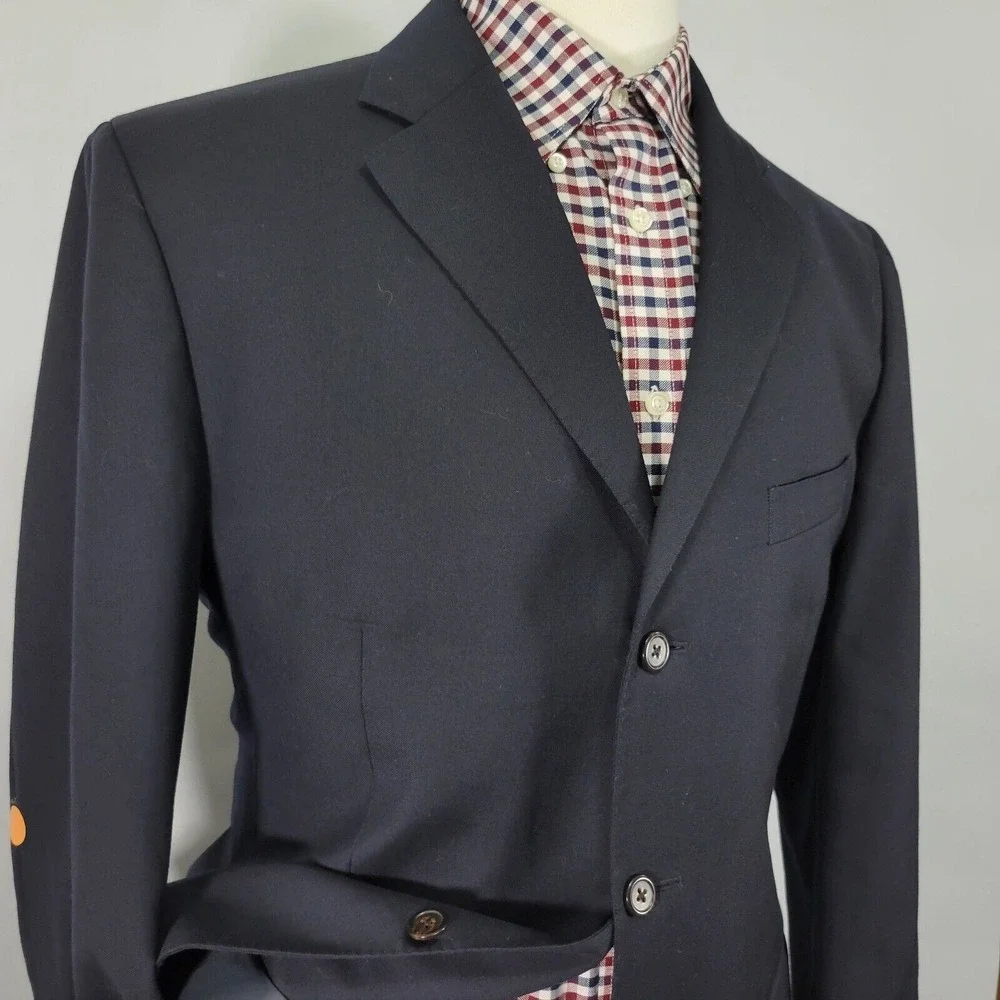 Polo Ralph Lauren Mens Sport Coat Blazer Three Button Black Navy? Twill Wool 42R